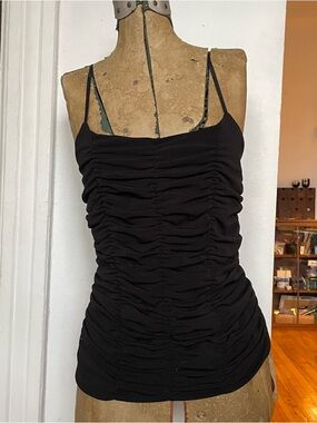 Black Ruched Spaghetti Strap Tank Top